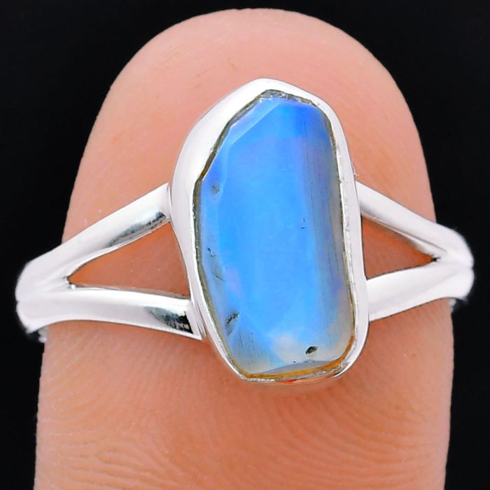 Ethiopian Opal Rough Ring size-9 EXR05931 R-1002, 7x13 mm