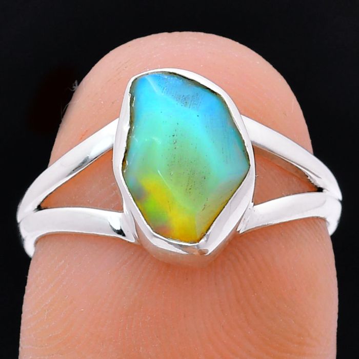 Ethiopian Opal Rough Ring size-7 EXR05932 R-1002, 7x11 mm