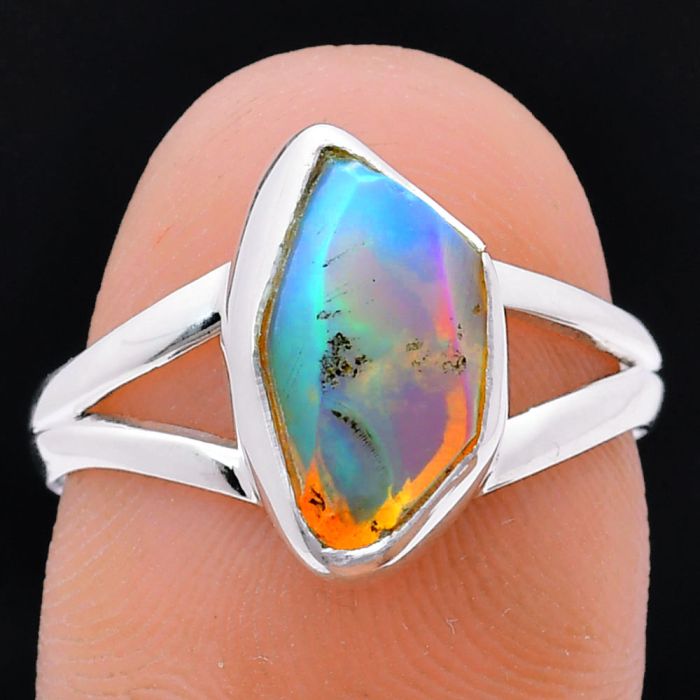 Ethiopian Opal Rough Ring size-7 EXR05937 R-1002, 7x12 mm