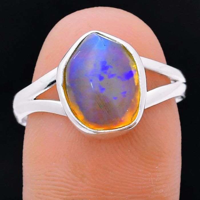 Ethiopian Opal Rough Ring size-9 EXR05938 R-1002, 9x12 mm