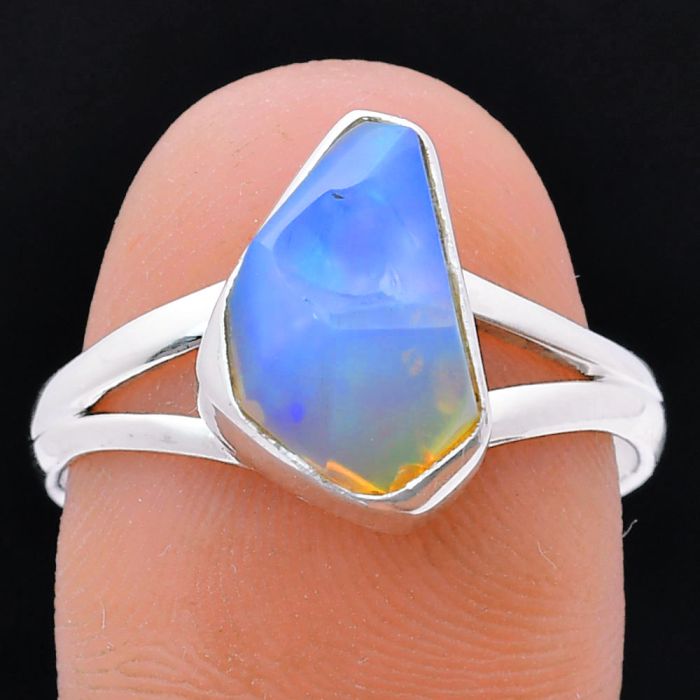 Ethiopian Opal Rough Ring size-9 EXR05939 R-1002, 8x12 mm