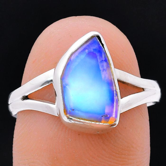 Ethiopian Opal Rough Ring size-9 EXR05941 R-1002, 8x13 mm