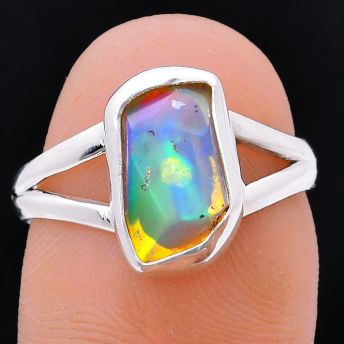 Ethiopian Opal Rough Ring size-7 EXR05942 R-1002, 7x11 mm