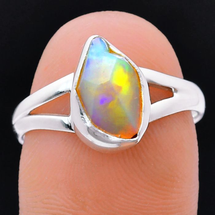 Ethiopian Opal Rough Ring size-8 EXR05943 R-1002, 7x11 mm