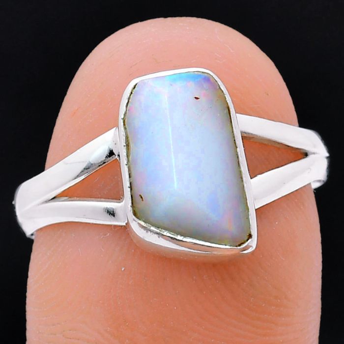 Ethiopian Opal Rough Ring size-8 EXR05944 R-1002, 7x12 mm