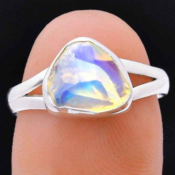 Ethiopian Opal Rough Ring size-8 EXR05945 R-1002, 9x10 mm