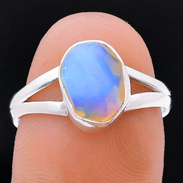 Ethiopian Opal Rough Ring size-8 EXR05946 R-1002, 8x10 mm