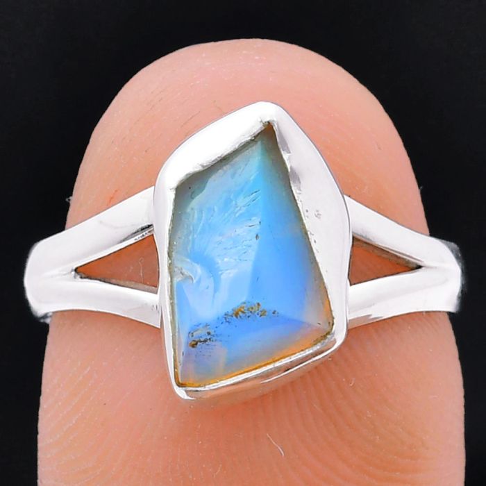 Ethiopian Opal Rough Ring size-7 EXR05957 R-1002, 7x10 mm