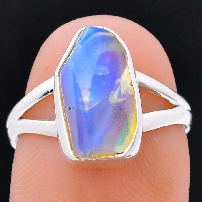 Ethiopian Opal Rough Ring size-7 EXR05963 R-1002, 8x13 mm