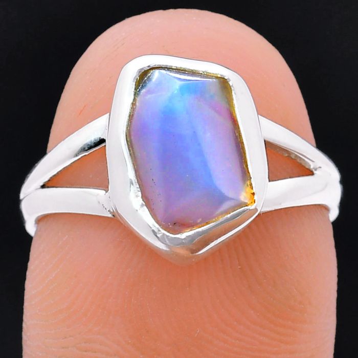 Ethiopian Opal Rough Ring size-7 EXR05966 R-1002, 7x11 mm