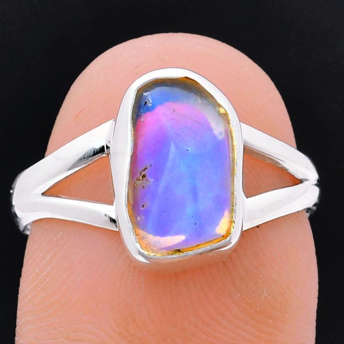 Ethiopian Opal Rough Ring size-7 EXR05969 R-1002, 7x12 mm