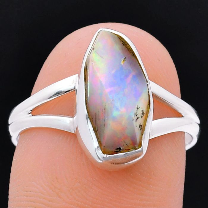 Ethiopian Opal Rough Ring size-9 EXR05970 R-1002, 7x13 mm