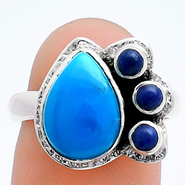 Sleeping Beauty Turquoise and Lapis Lazuli Ring size-7 EXR05982 R-1655, 9x12 mm