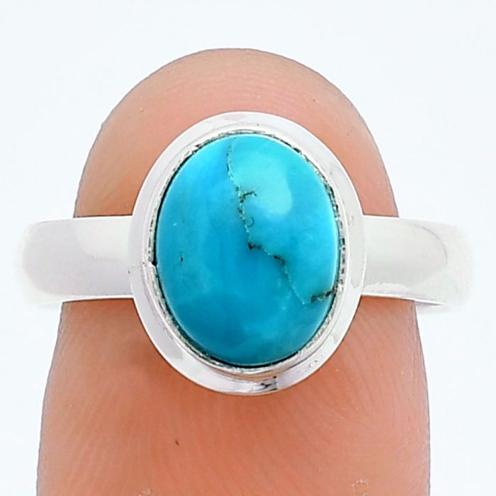 Natural Turquoise Morenci Mine Ring size-8 EXR05986 R-1007, 8x10 mm