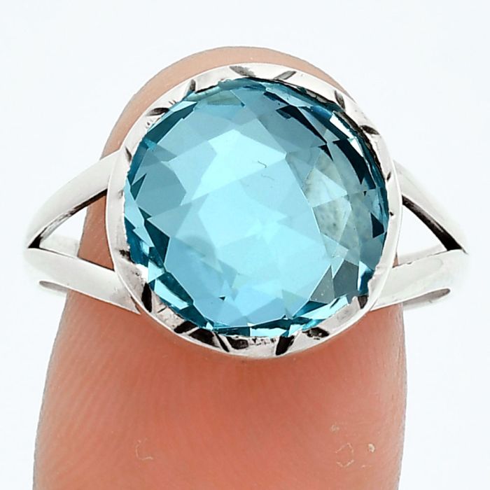 Sky Blue Topaz Checker Briolette Ring size-9.5 EXR05994 R-1074, 13x13 mm