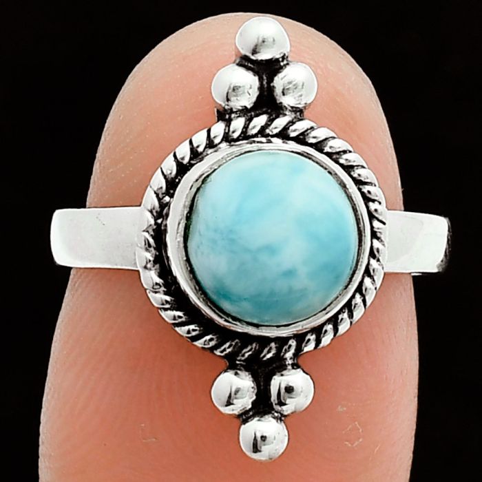 Larimar (Dominican Republic) Ring size-6.5 EXR06000 R-1127, 8x8 mm