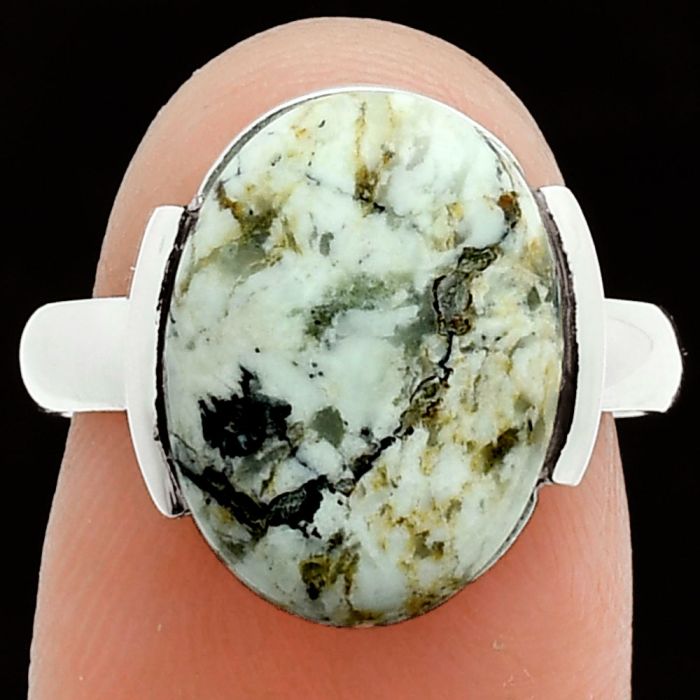 Authentic White Buffalo Turquoise Nevada Ring size-7 EXR06014 R-1173, 11x15 mm