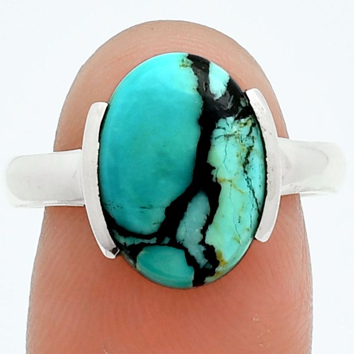 Lucky Charm Tibetan Turquoise Ring size-8.5 EXR06016 R-1173, 10x14 mm