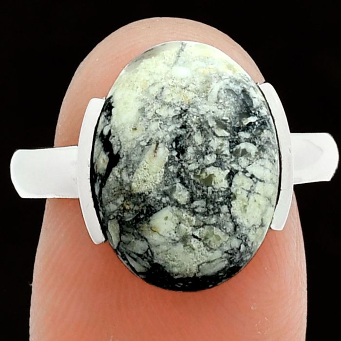 Authentic White Buffalo Turquoise Nevada Ring size-9 EXR06017 R-1173, 11x15 mm