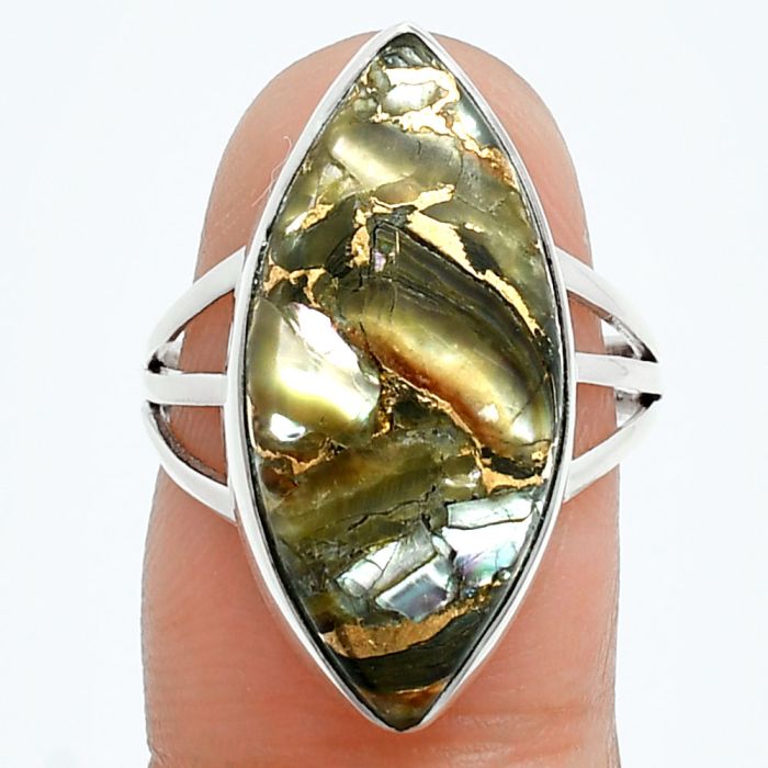 Copper Abalone Shell Ring size-7 EXR06023 R-1003, 11x24 mm