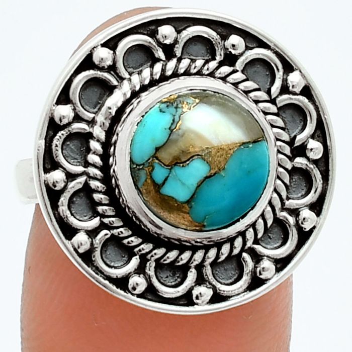 Spiny Oyster Turquoise Ring size-7 EXR06031 R-1256, 9x9 mm