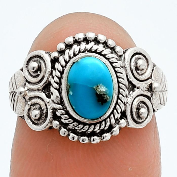 Natural Turquoise Morenci Mine Ring size-6 EXR06041 R-1280, 7x5 mm