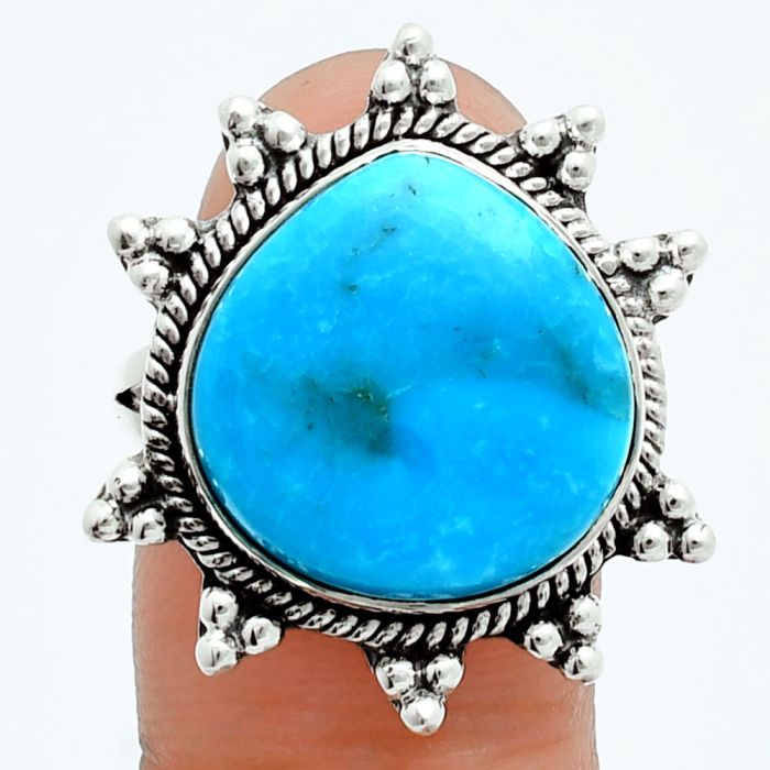 Natural Turquoise Morenci Mine Ring size-9 EXR06059 R-1234, 16x16 mm