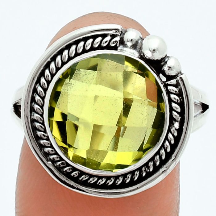 Green Gold Checker Briolette Ring size-9 EXR06060 R-1148, 12x12 mm