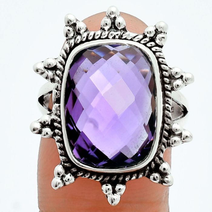 Amethyst Checker Briolette Ring size-8 EXR06066 R-1234, 12x16 mm