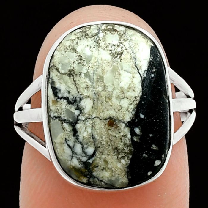 Authentic White Buffalo Turquoise Nevada Ring size-7 EXR06067 R-1003, 12x16 mm