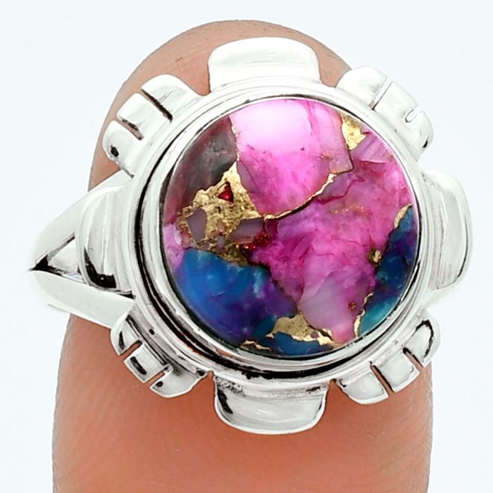 Kingman Pink Dahlia Turquoise Ring size-9 EXR06068 R-1342, 12x12 mm