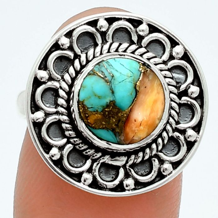 Spiny Oyster Turquoise Ring size-7 EXR06073 R-1256, 9x9 mm