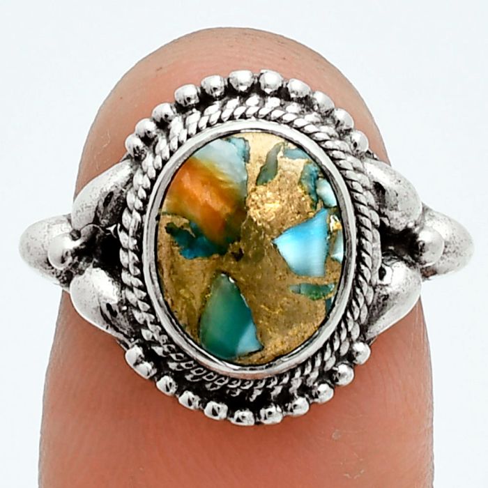 Spiny Oyster Turquoise Ring size-5 EXR06075 R-1286, 8x10 mm