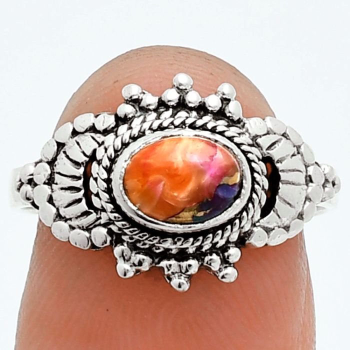 Kingman Orange Dahlia Turquoise Ring size-7 EXR06078 R-1726, 7x5 mm