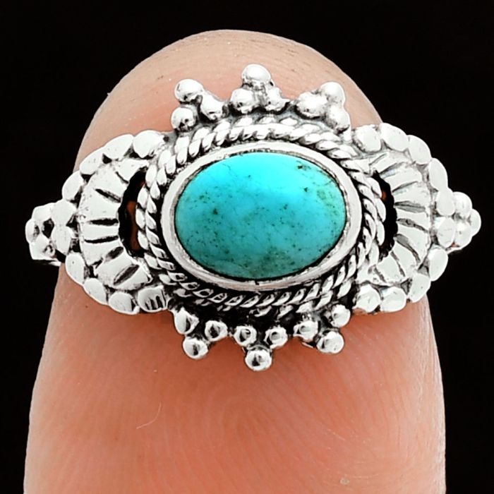 Natural Rare Turquoise Nevada Aztec Mt Ring size-6 EXR06086 R-1726, 7x5 mm