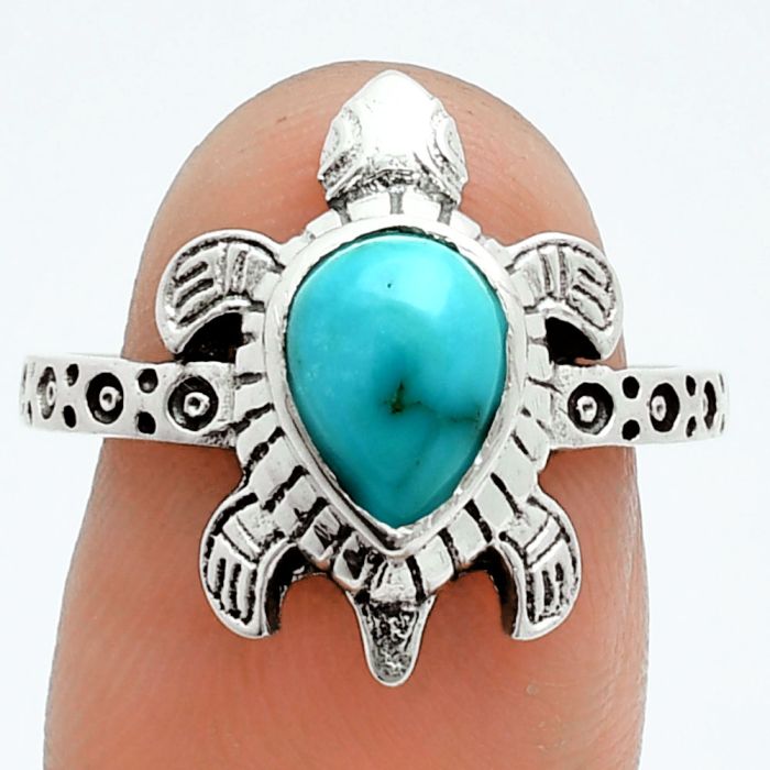 Tortoise - Natural Rare Turquoise Nevada Aztec Mt Ring size-8 EXR06089 R-1076, 7x9 mm