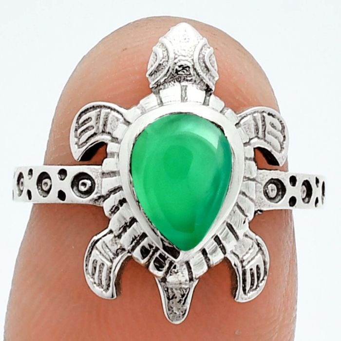 Tortoise - Green Onyx Ring size-6 EXR06090 R-1076, 6x8 mm