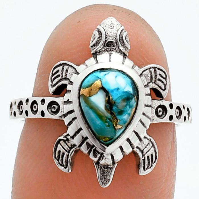 Tortoise - Spiny Oyster Turquoise Ring size-7 EXR06092 R-1076, 6x8 mm