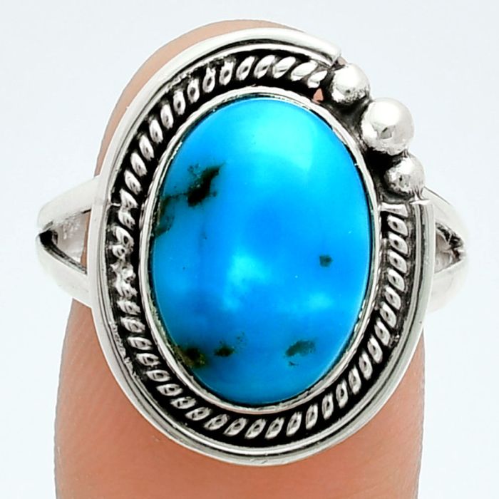 Natural Turquoise Morenci Mine Ring size-9 EXR06109 R-1148, 10x14 mm