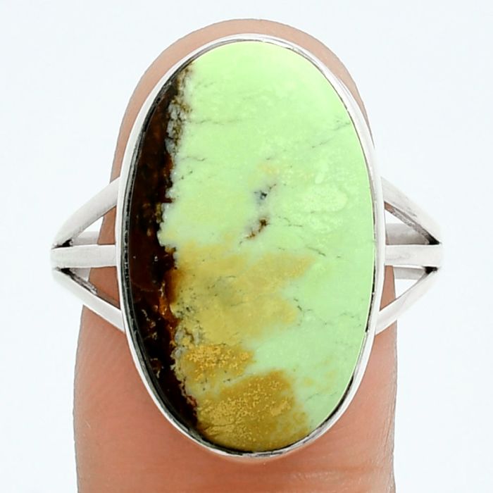 Lemon Chrysoprase Ring size-10 EXR06111 R-1003, 13x22 mm