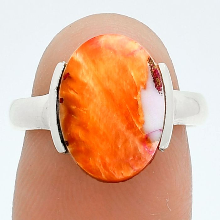 Kingman Orange Dahlia Turquoise Ring size-7 EXR06114 R-1173, 10x14 mm