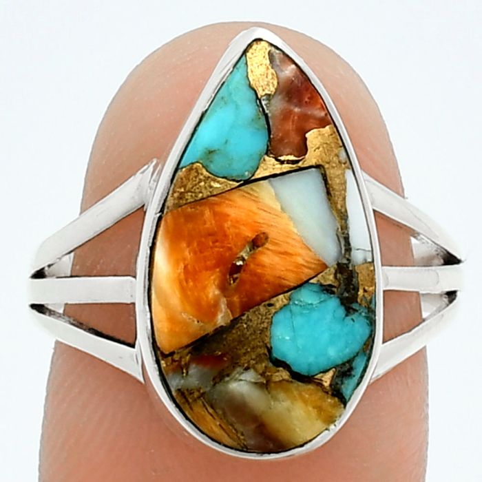 Spiny Oyster Turquoise Ring size-8 EXR06118 R-1003, 10x18 mm