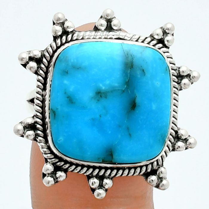 Natural Turquoise Morenci Mine Ring size-9 EXR06120 R-1234, 17x17 mm