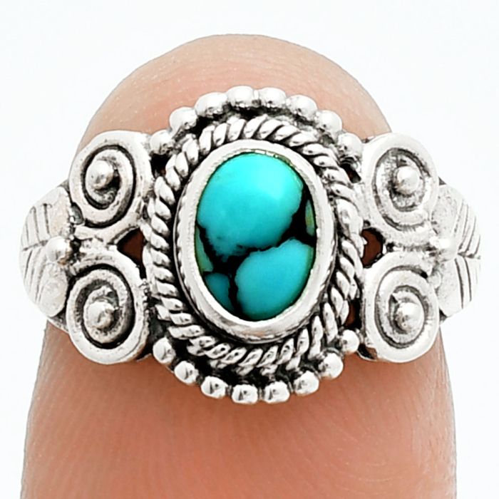 Lucky Charm Tibetan Turquoise Ring size-6 EXR06132 R-1280, 7x5 mm