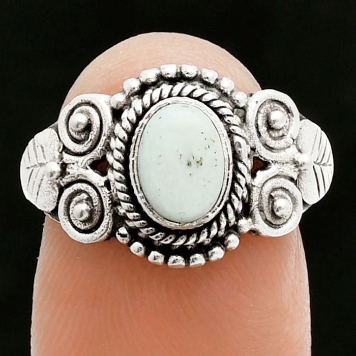 White Scolecite Ring size-7 EXR06137 R-1280, 7x5 mm