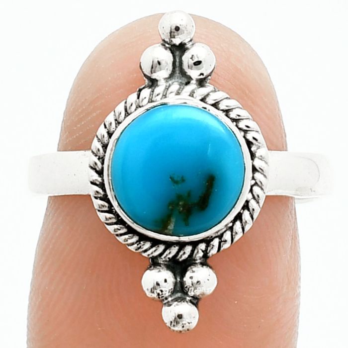 Natural Turquoise Morenci Mine Ring size-8 EXR06140 R-1127, 8x8 mm