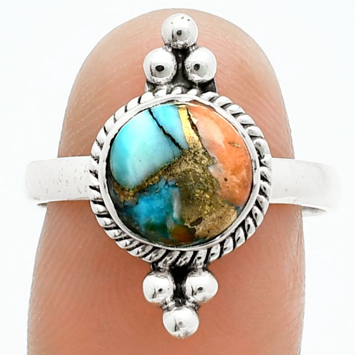 Spiny Oyster Turquoise Ring size-8 EXR06141 R-1127, 9x9 mm