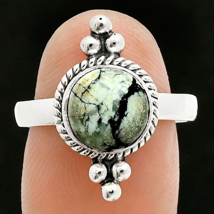 Authentic White Buffalo Turquoise Nevada Ring size-8 EXR06145 R-1127, 9x9 mm