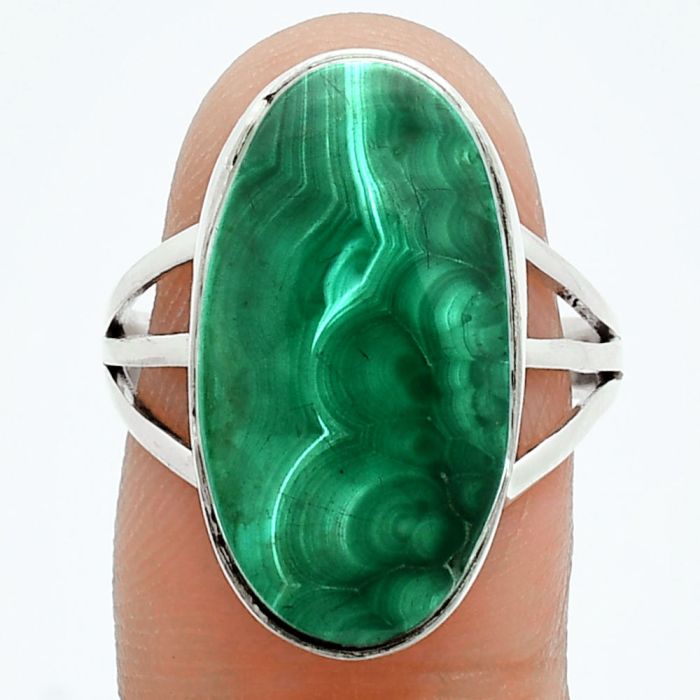 Malachite Eye Ring size-8 EXR06157 R-1008, 12x21 mm