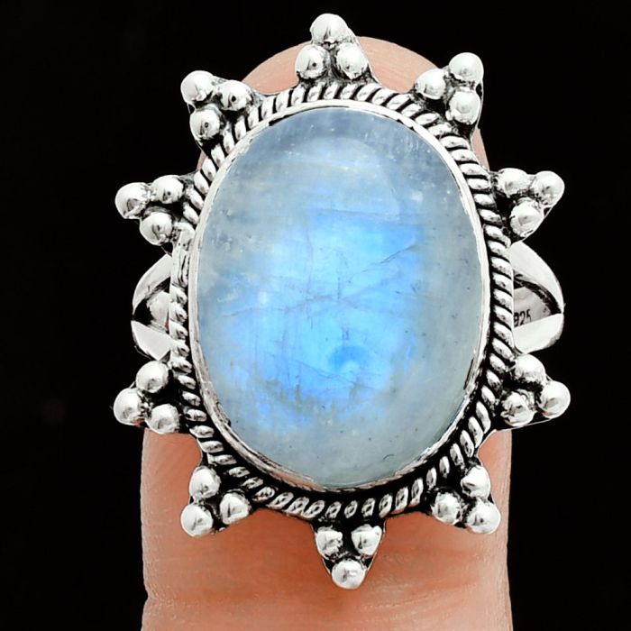 Rainbow Moonstone Ring size-9 EXR06159 R-1234, 13x17 mm